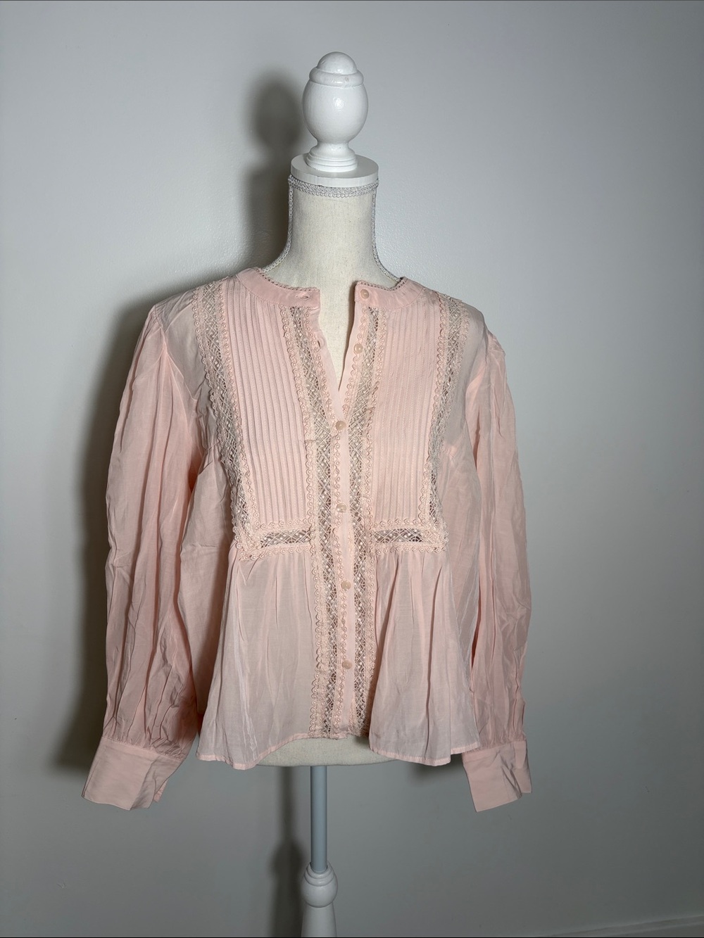 H&M Light Pink Lace-Trimmed Women's Blouse Large